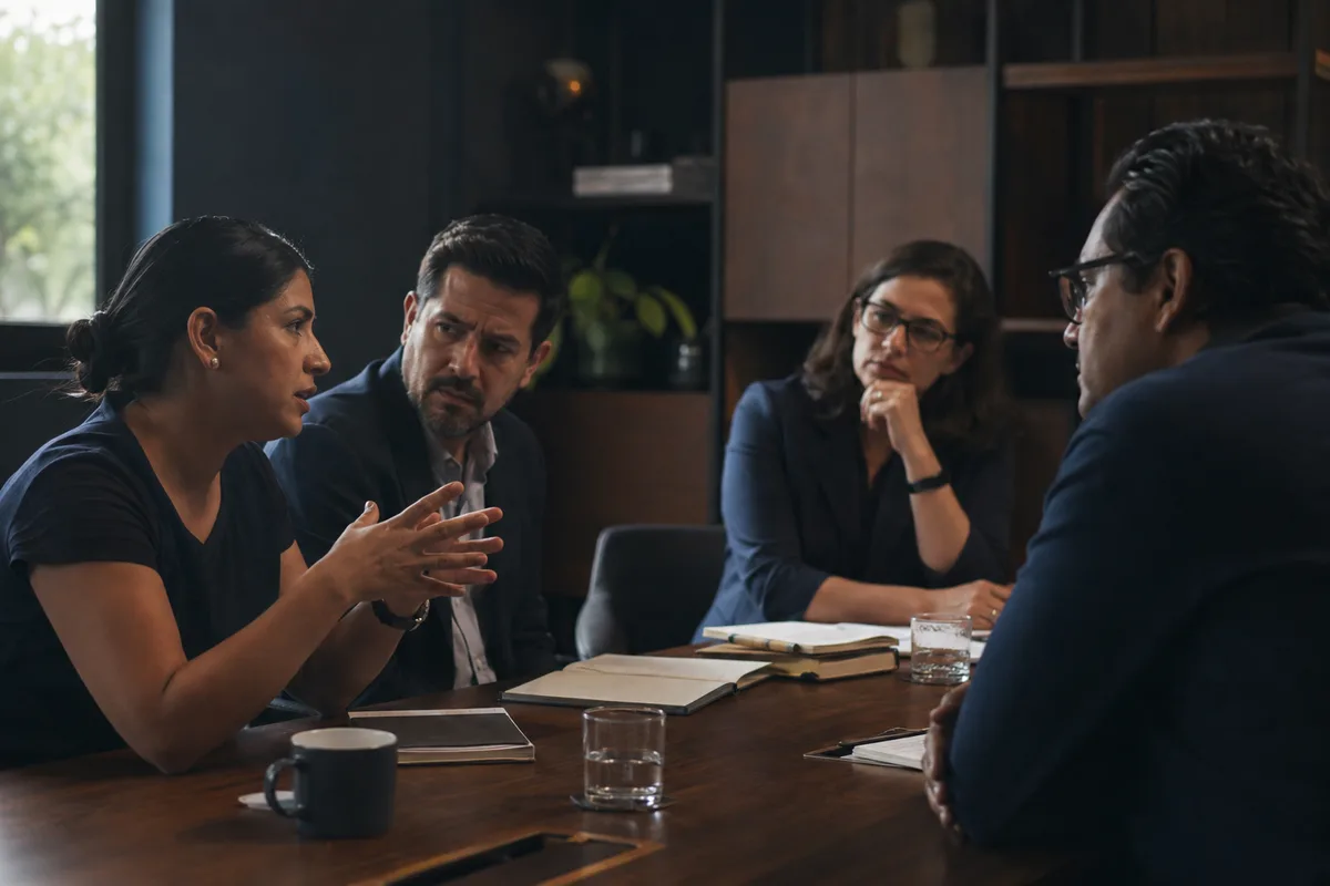 Escena ilustrativa de una conversación de equipo